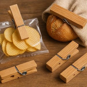 22 Wooden Spring Clips for Chips and Bread Natural Kitchen Decor